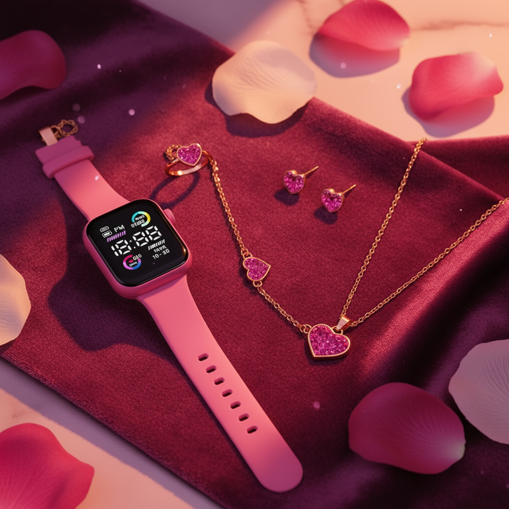 Set Bijoux & Montre Électronique | 5 ou 6 Pièces Tendance