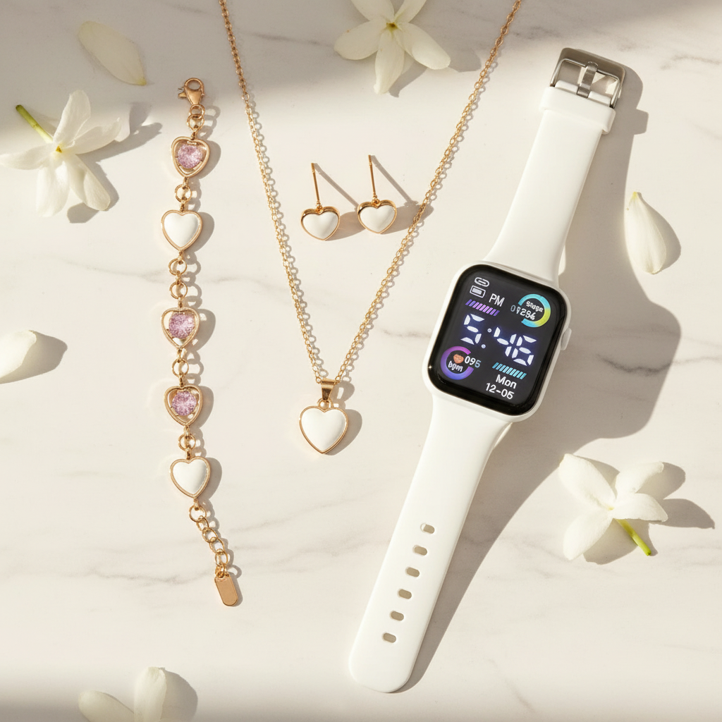 Set Bijoux & Montre Électronique | 5 ou 6 Pièces Tendance