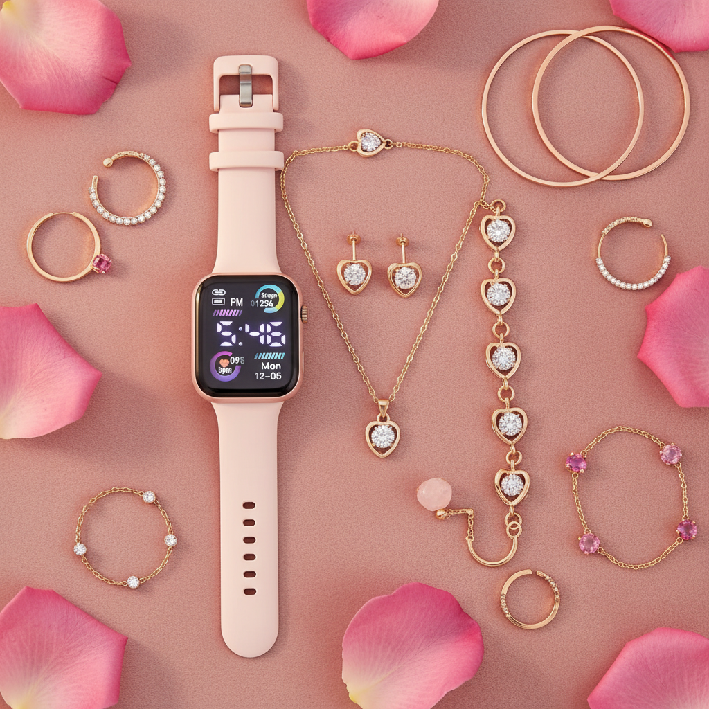 Set Bijoux & Montre Électronique | 5 ou 6 Pièces Tendance
