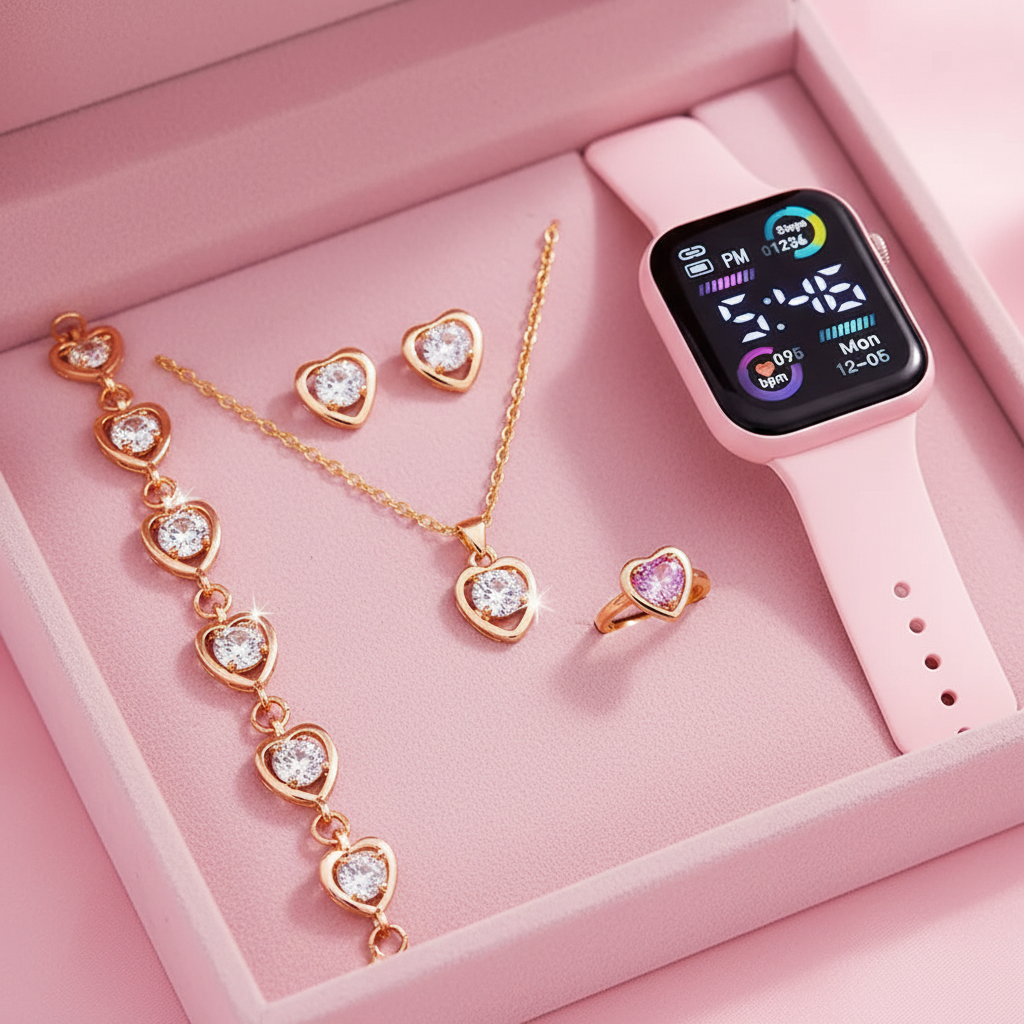 Set Bijoux & Montre Électronique | 5 ou 6 Pièces Tendance