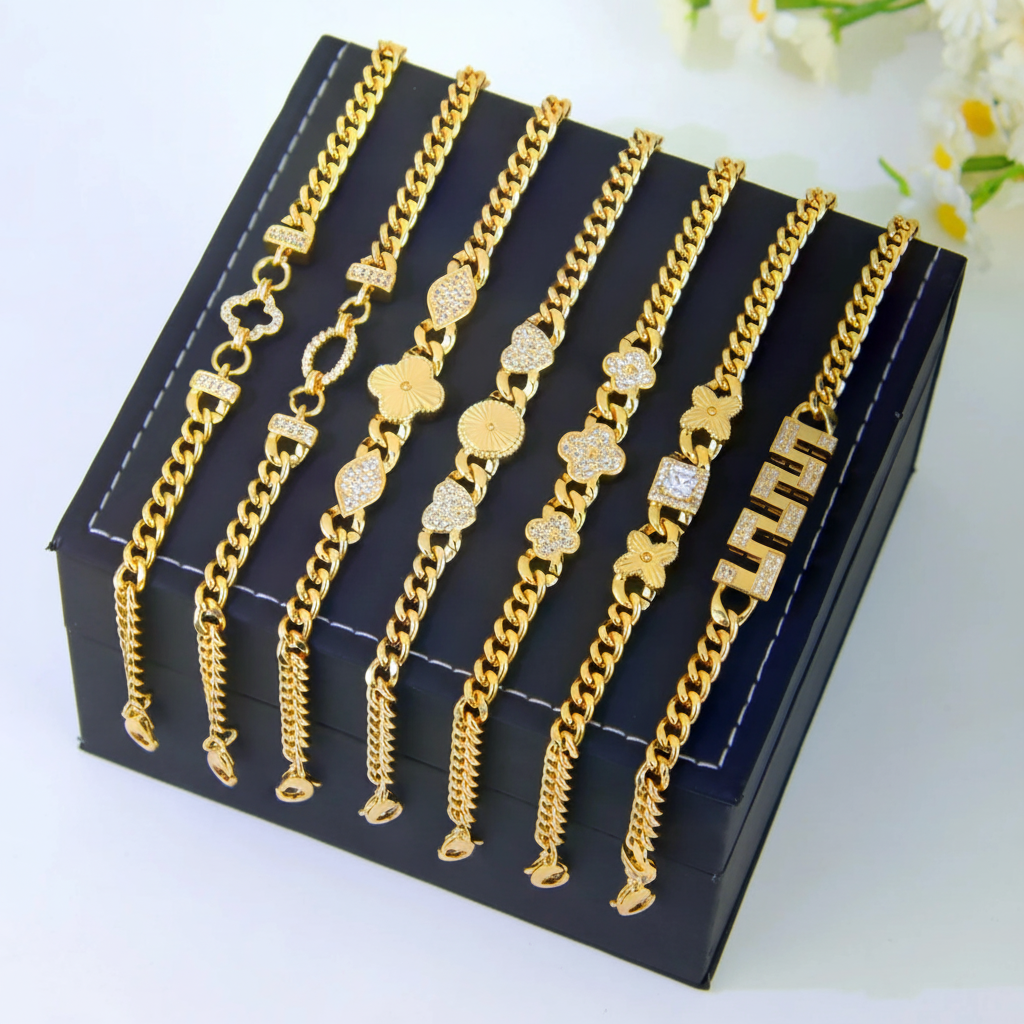 Bracelet Doré Plaqué Or | Style Dubai & Oriental | Zirconia & Chaîne Cubaine