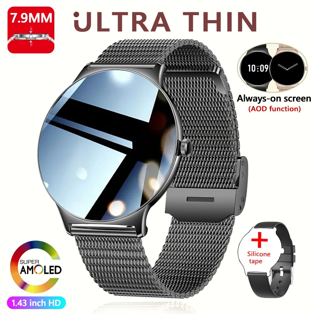 Montre Connectée Ultra Fine Femme – Écran AMOLED 1,43” & Appels Bluetooth