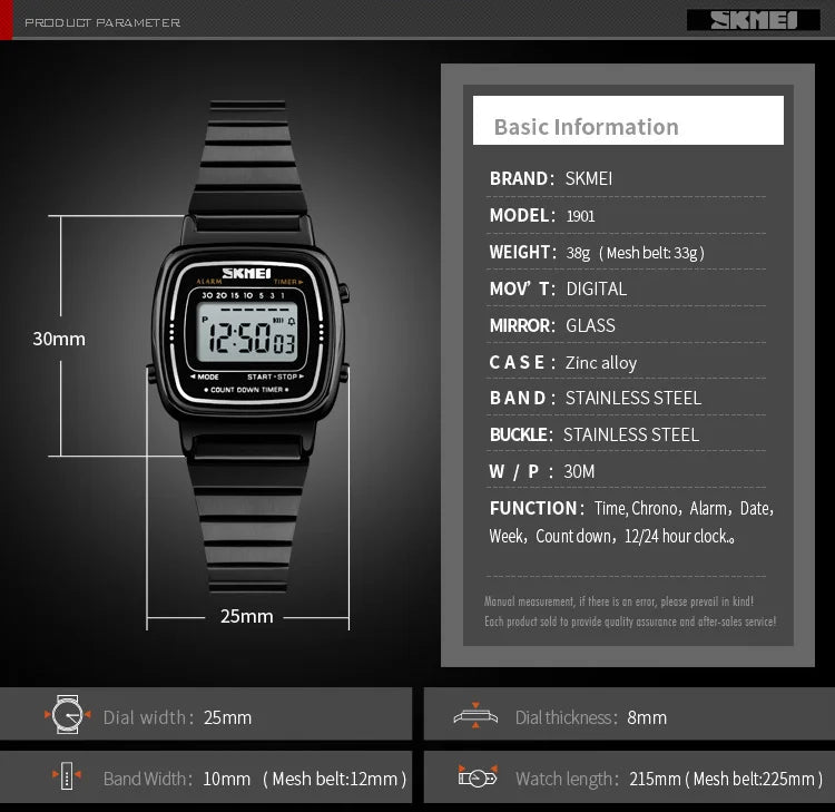 Montre Femme SKMEI 1901 — Digitale, Chrono, Calendrier & Résistante à l'Eau