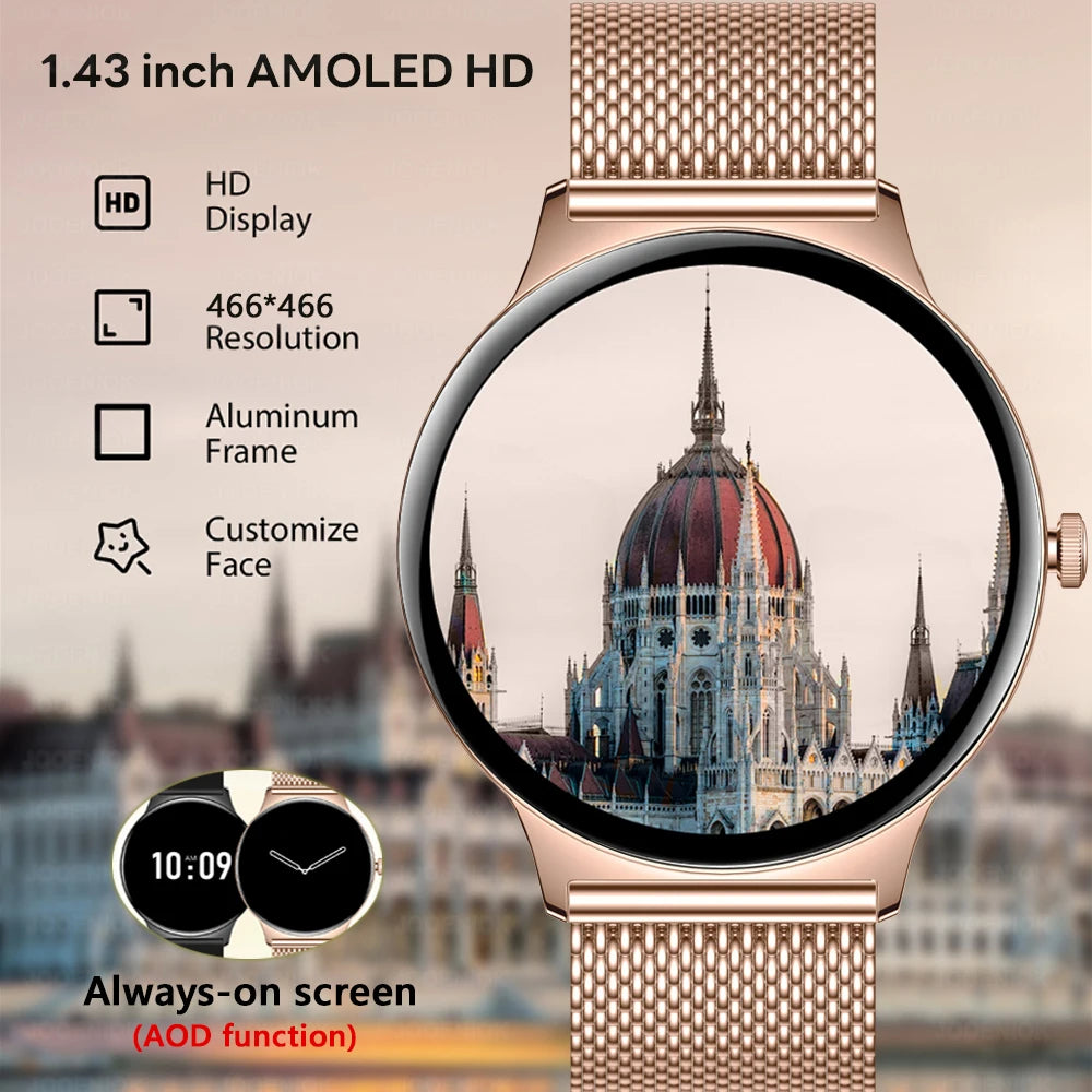 Montre Connectée Ultra Fine Femme – Écran AMOLED 1,43” & Appels Bluetooth