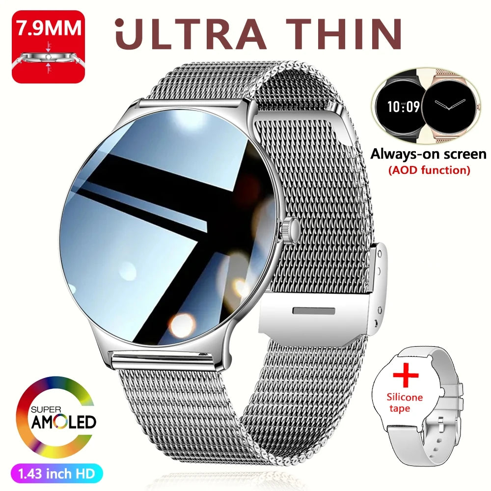 Montre Connectée Ultra Fine Femme – Écran AMOLED 1,43” & Appels Bluetooth