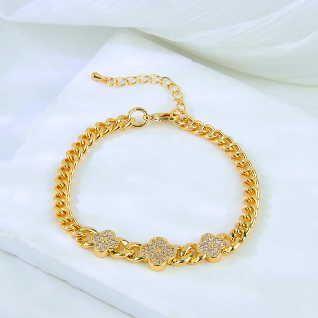 Bracelet Doré Plaqué Or | Style Dubai & Oriental | Zirconia & Chaîne Cubaine