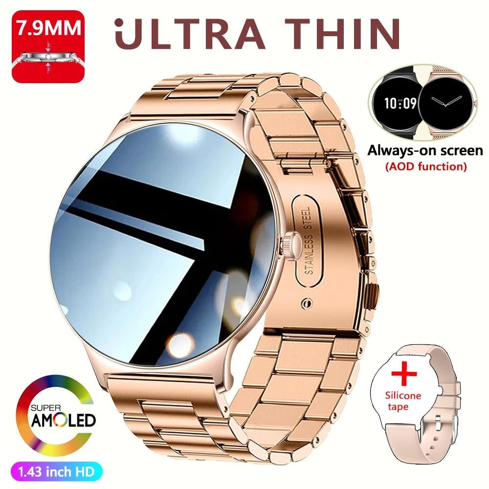 Montre Connectée Ultra Fine Femme – Écran AMOLED 1,43” & Appels Bluetooth
