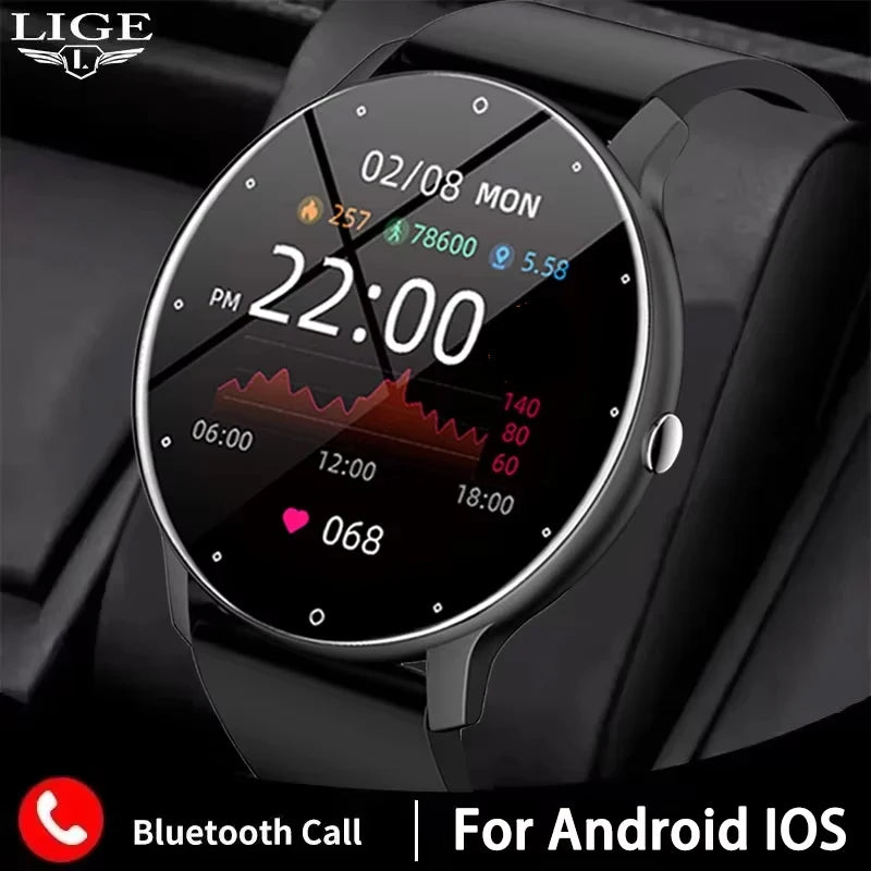 Montre Connectée LIGE 2024 — Écran Rond 1,28", Appel Bluetooth, Suivi Santé & Sport