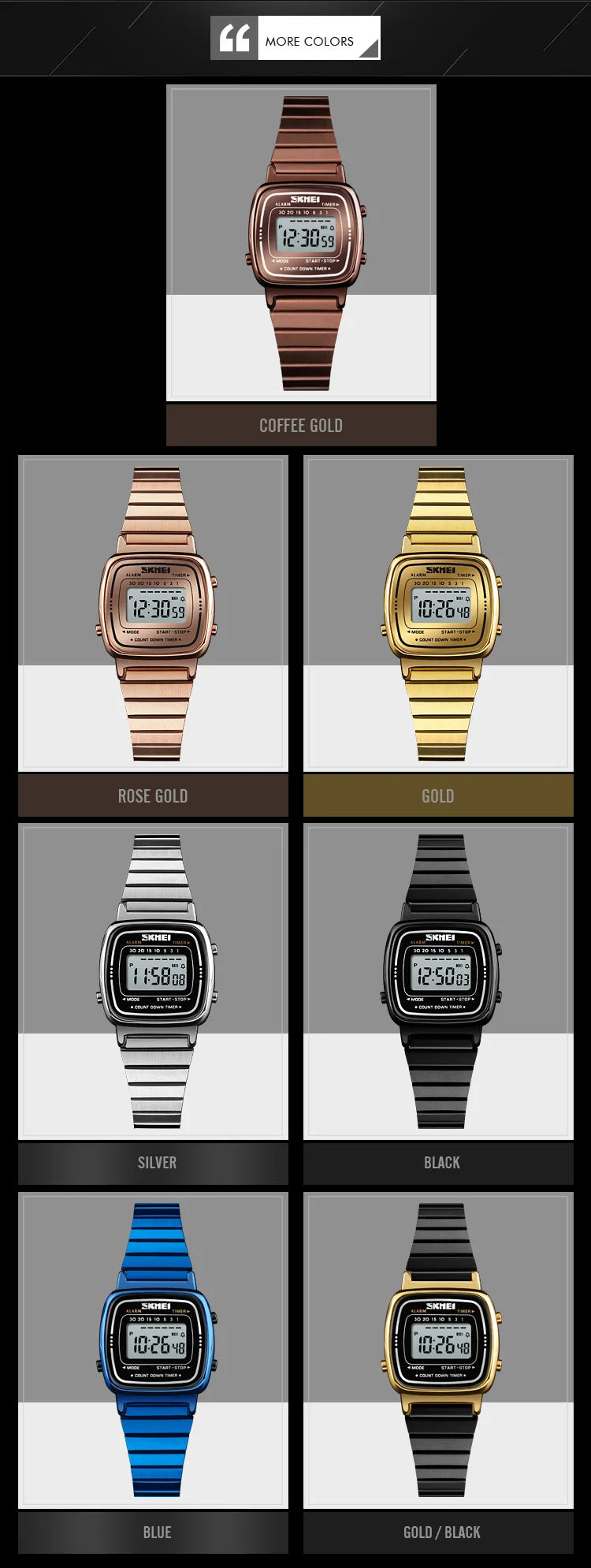 Montre Femme SKMEI 1901 — Digitale, Chrono, Calendrier & Résistante à l'Eau