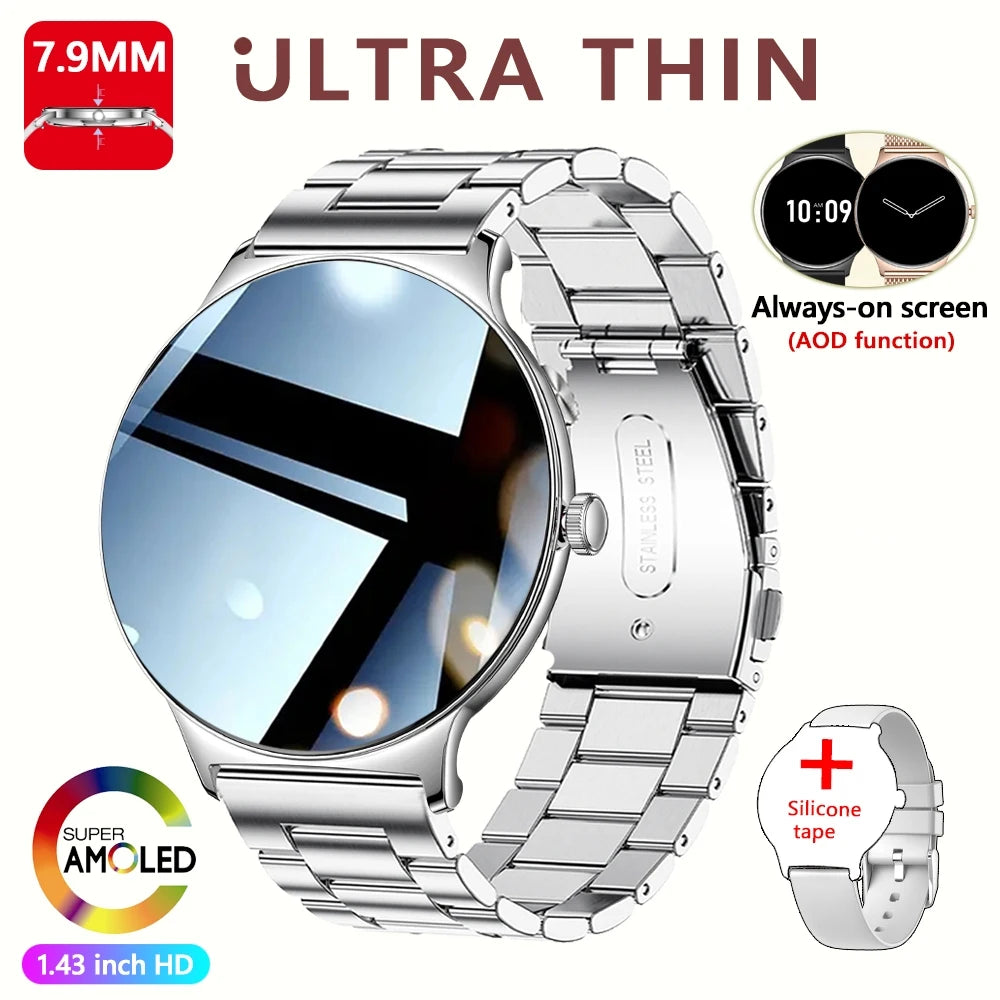 Montre Connectée Ultra Fine Femme – Écran AMOLED 1,43” & Appels Bluetooth