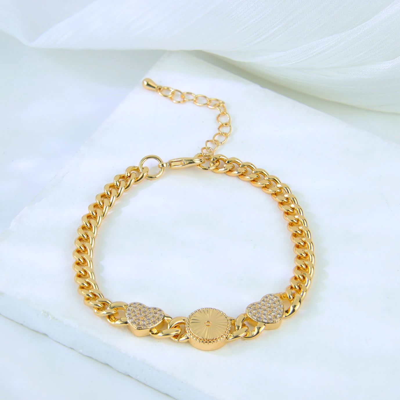 Bracelet Doré Plaqué Or | Style Dubai & Oriental | Zirconia & Chaîne Cubaine