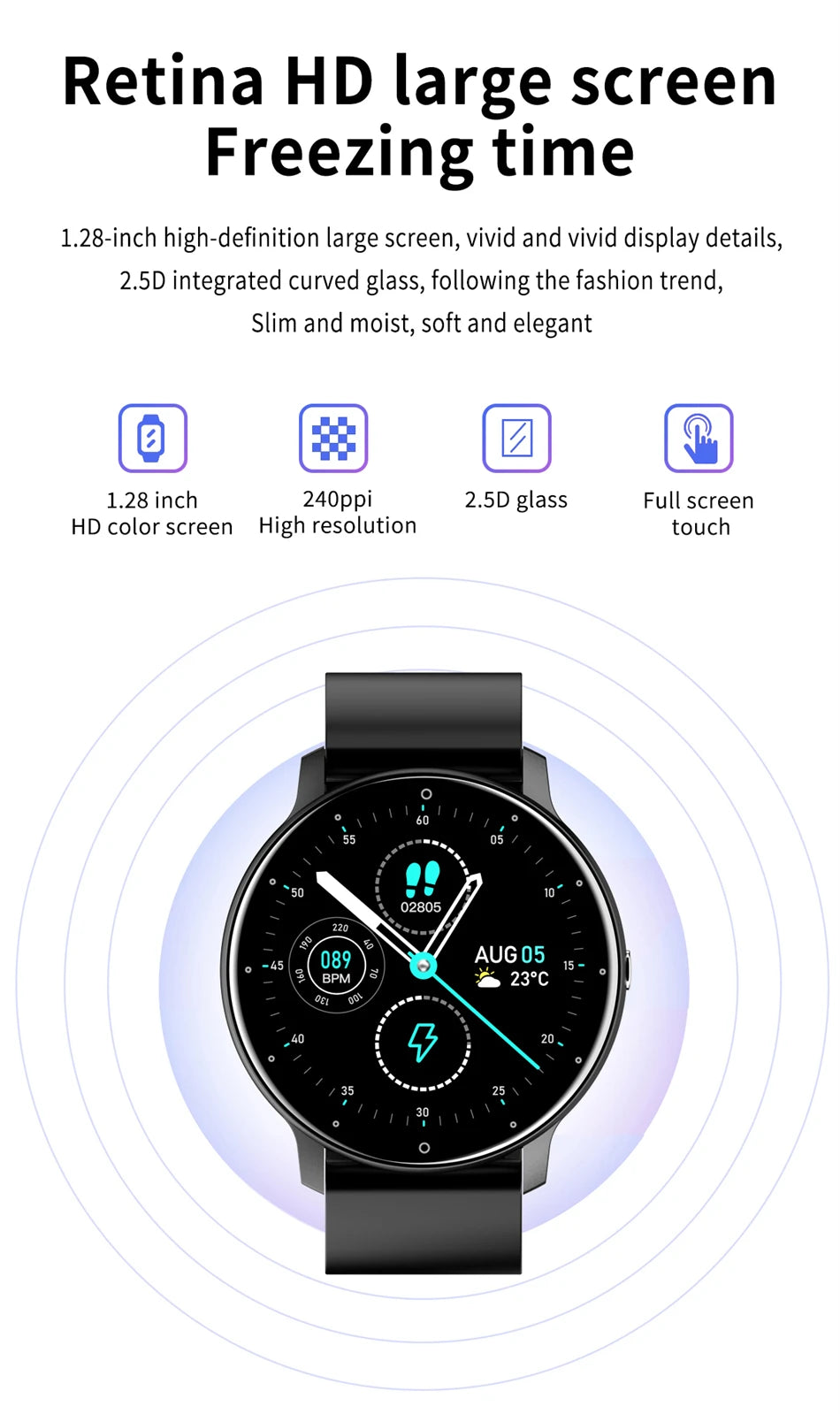 Montre Connectée LIGE — Écran Rond Tactile, Appel Bluetooth, Suivi Santé & Sport