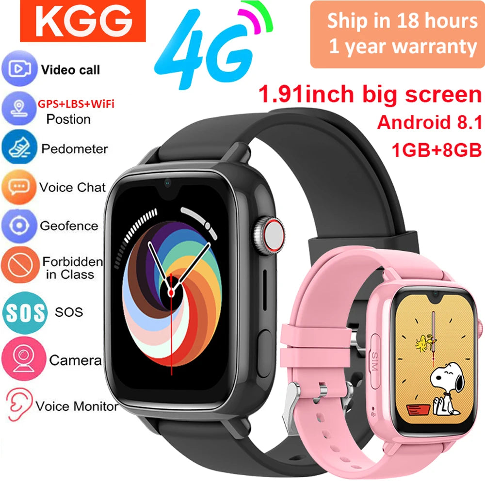 Montre Connectée Enfant 4G — GPS, Appel Vidéo, SOS & Caméra