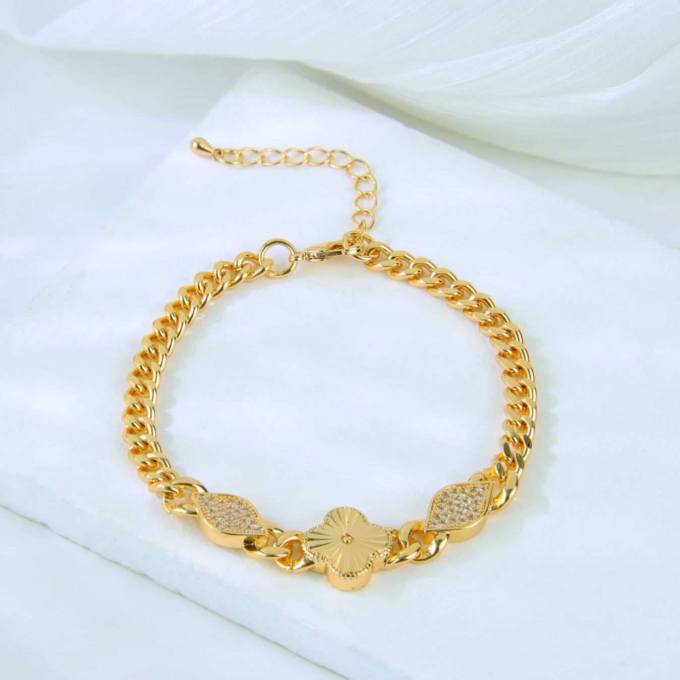 Bracelet Doré Plaqué Or | Style Dubai & Oriental | Zirconia & Chaîne Cubaine