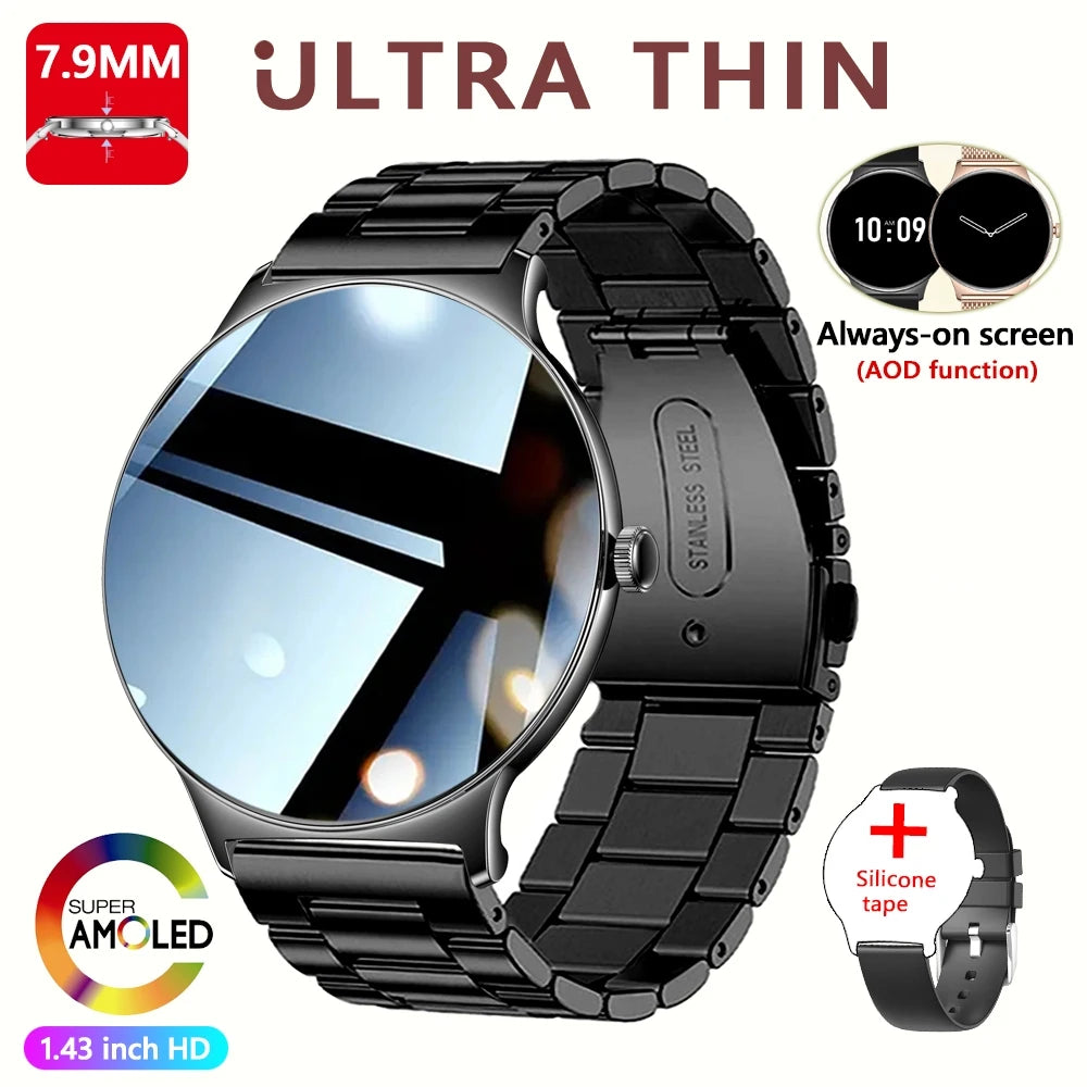 Montre Connectée Ultra Fine Femme – Écran AMOLED 1,43” & Appels Bluetooth