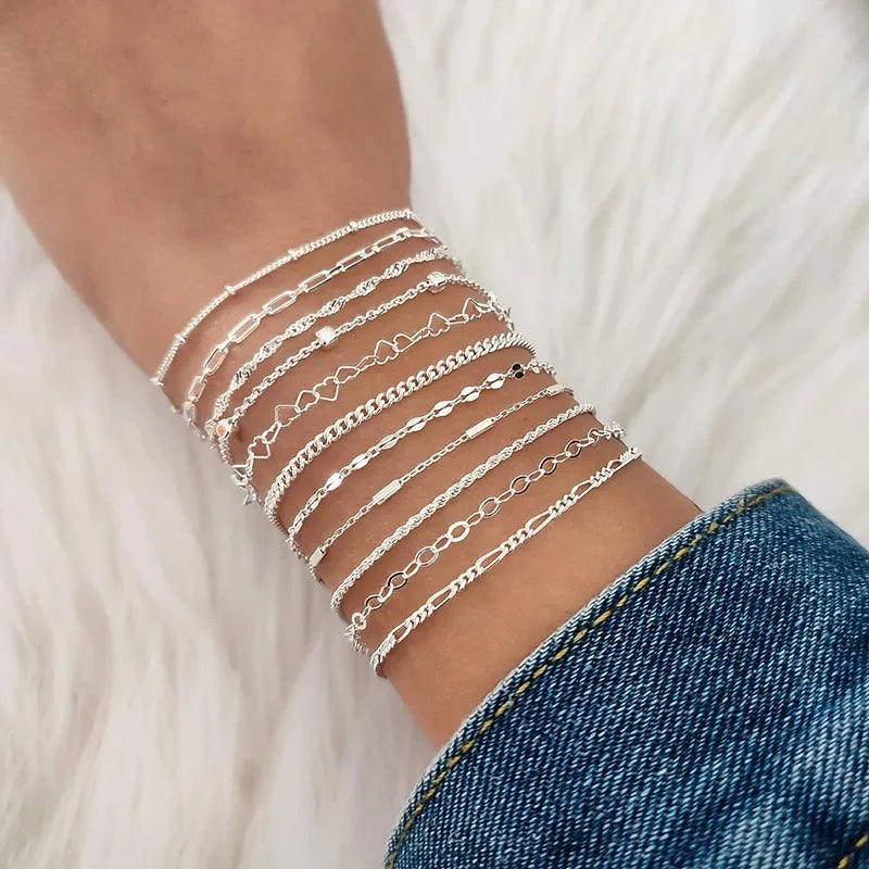 Set 11 Bracelets Chaîne — Plaqué Or 14K · Style Bohème · Stackable