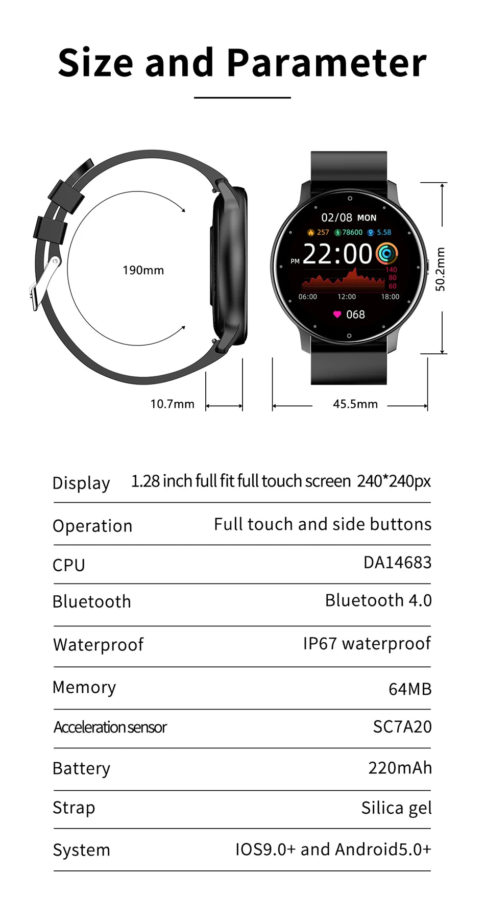 Montre Connectée LIGE — Écran Rond Tactile, Appel Bluetooth, Suivi Santé & Sport