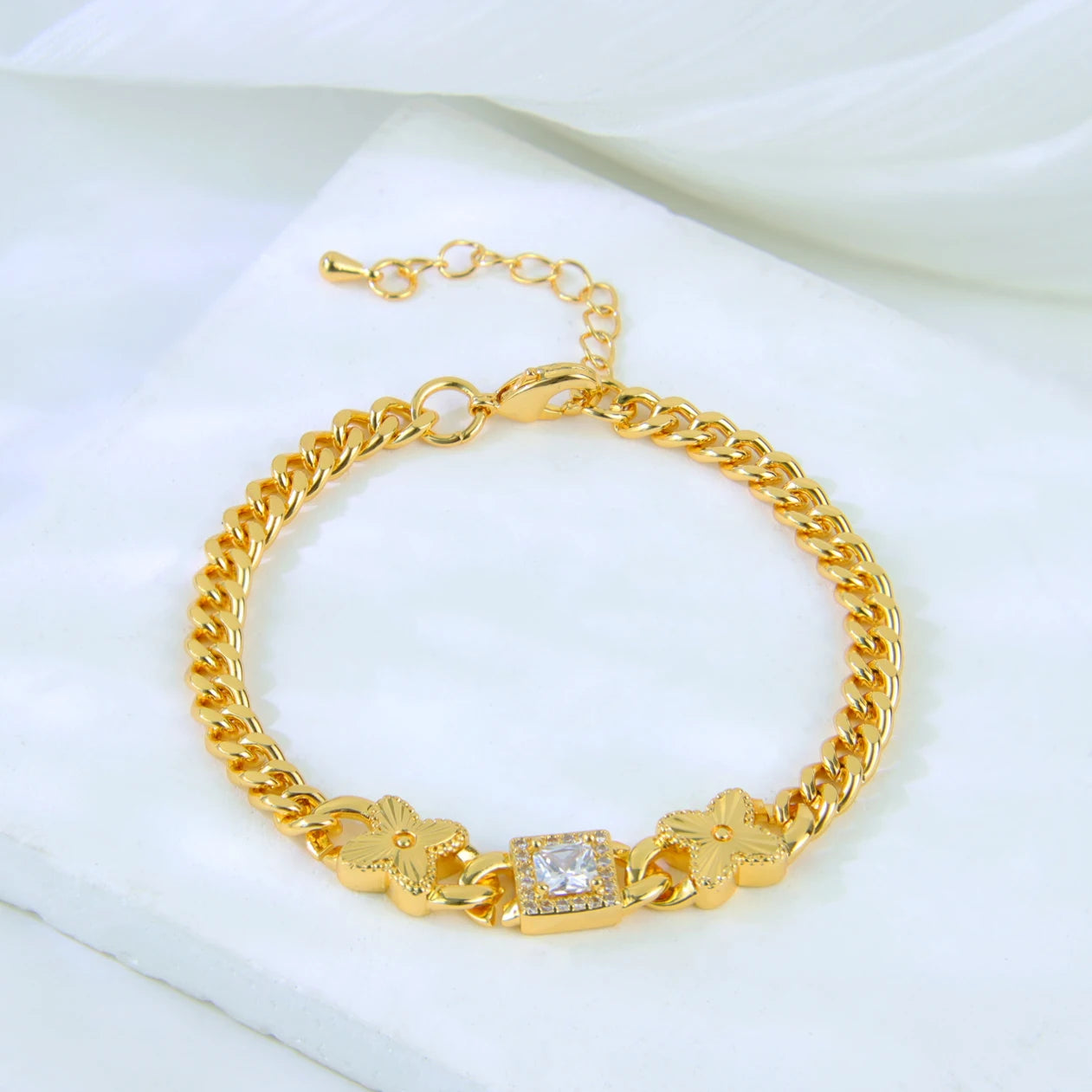 Bracelet Doré Plaqué Or | Style Dubai & Oriental | Zirconia & Chaîne Cubaine