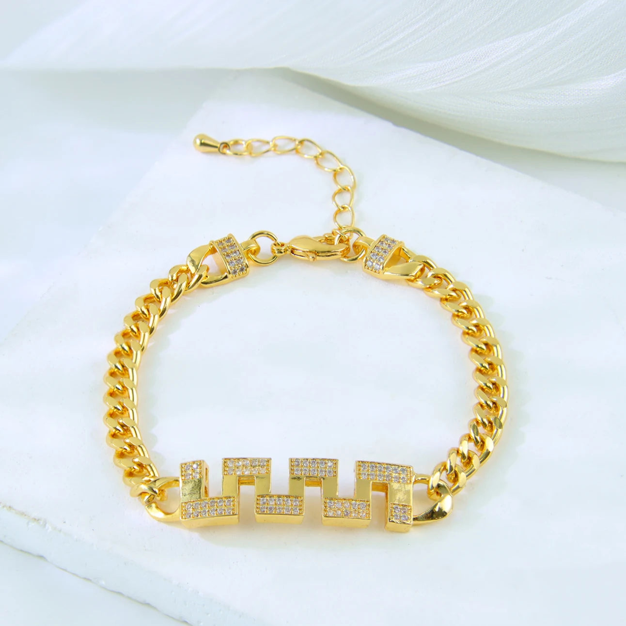 Bracelet Doré Plaqué Or | Style Dubai & Oriental | Zirconia & Chaîne Cubaine