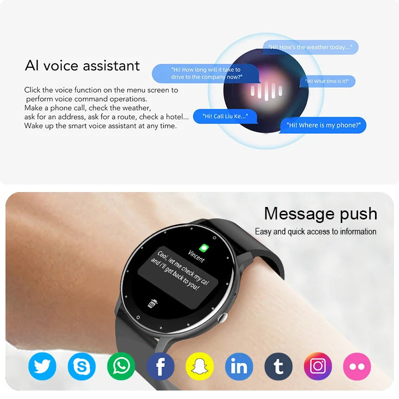 Montre Connectée LIGE — Écran Rond Tactile, Appel Bluetooth, Suivi Santé & Sport