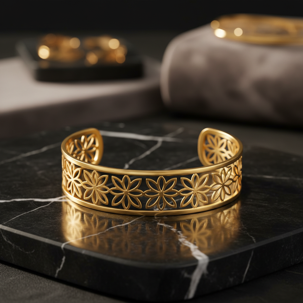 Bracelet manchette doré marguerite poignet