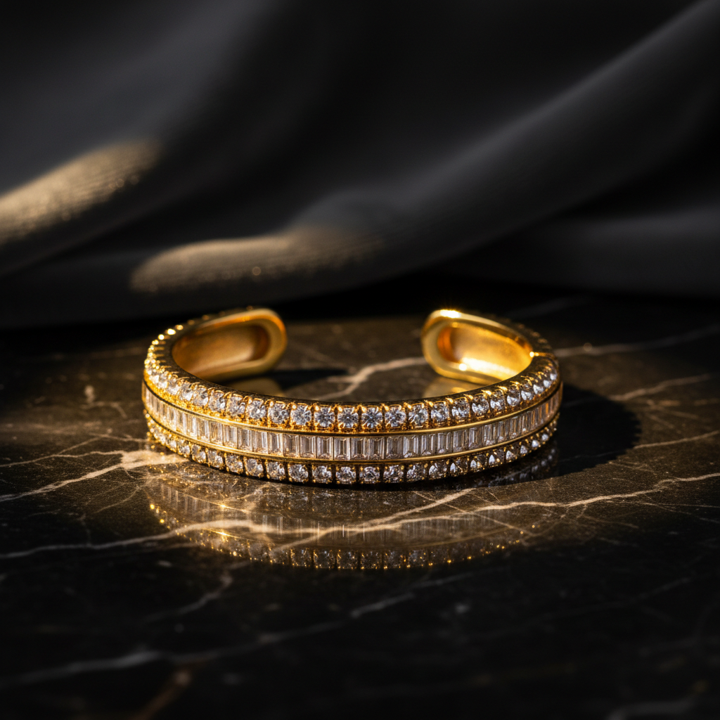 Bracelet manchette doré fleur strass femme