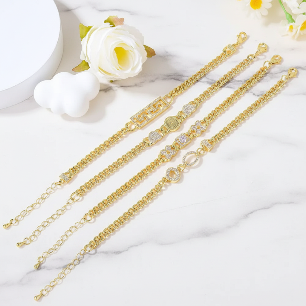 Bracelet Doré Plaqué Or | Style Dubai & Oriental | Zirconia & Chaîne Cubaine