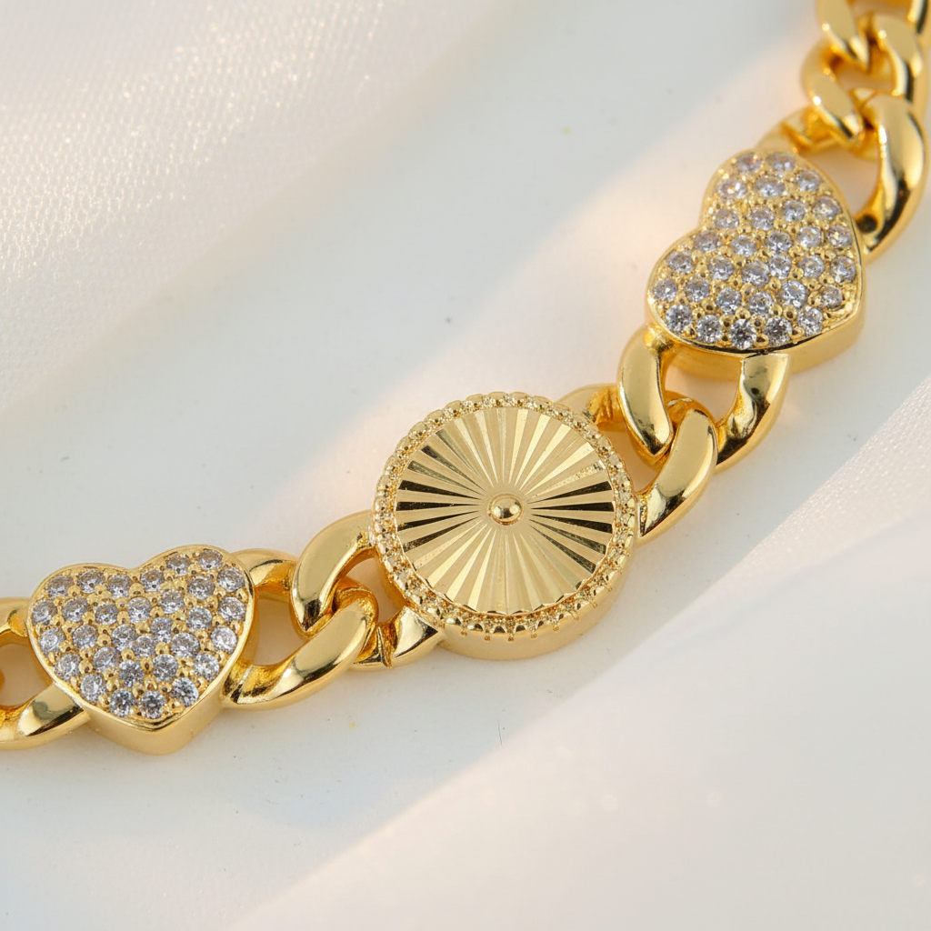 Bracelet Doré Plaqué Or | Style Dubai & Oriental | Zirconia & Chaîne Cubaine