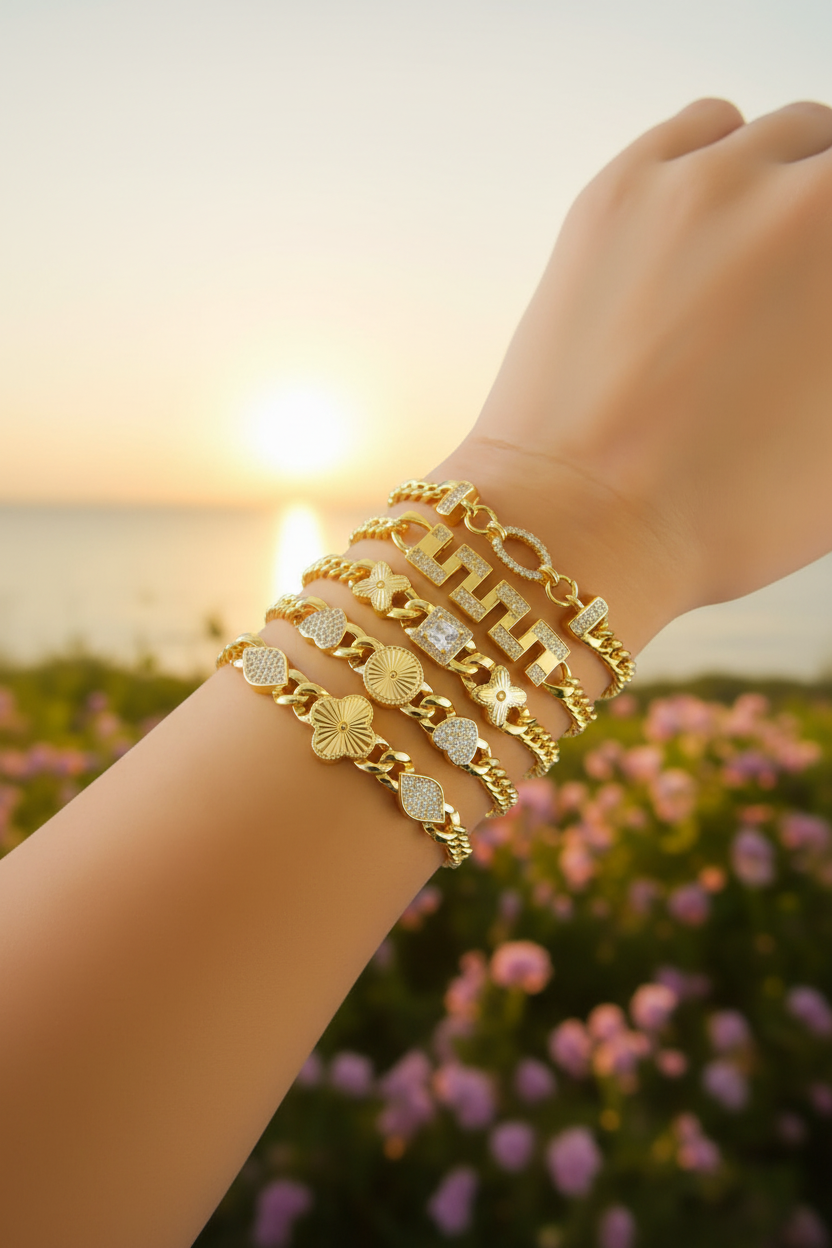 Bracelet Doré Plaqué Or | Style Dubai & Oriental | Zirconia & Chaîne Cubaine