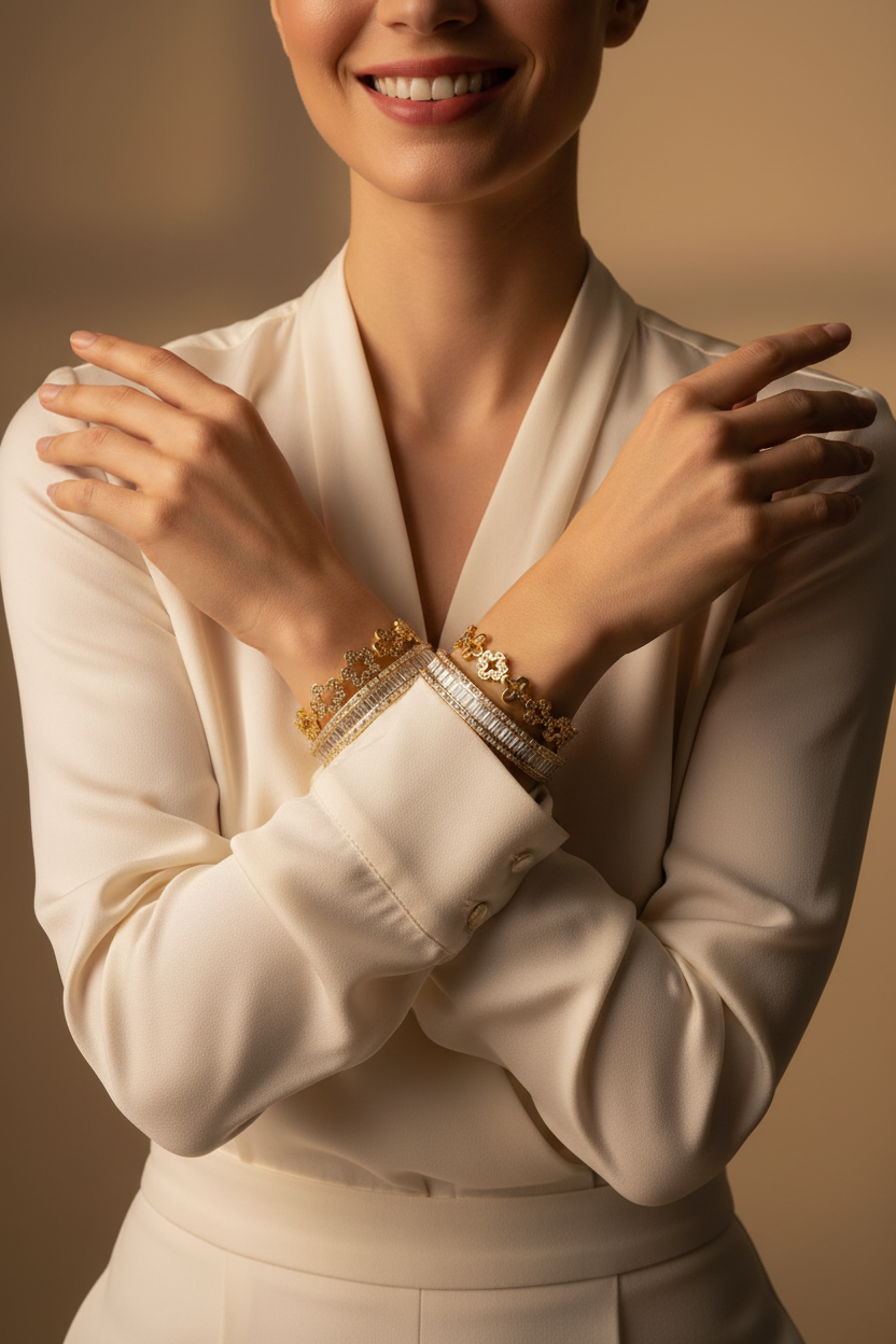 Bracelet Manchette Doré — Fleur, Strass & Marguerite | 3 Modèles