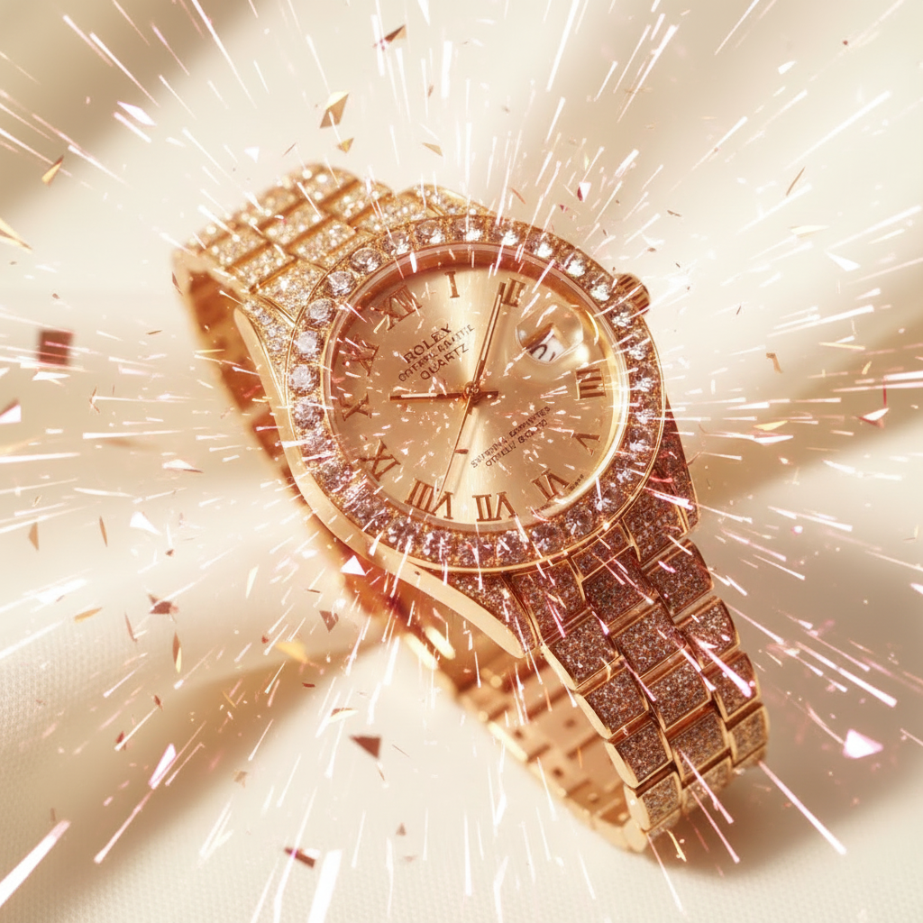 Montre or rose étincelles roses