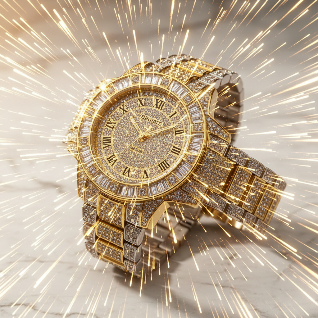 Montre cadran doré lumières éclatantes