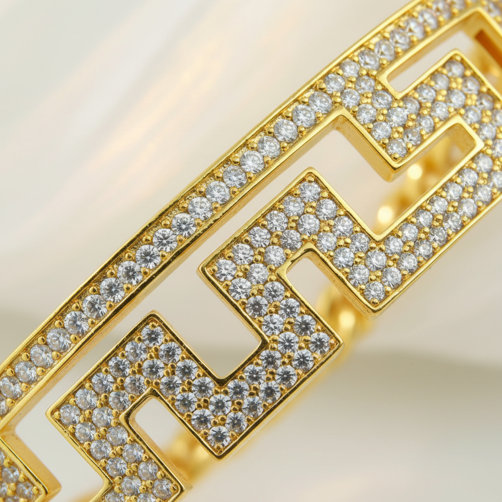Bracelet Doré Plaqué Or | Style Dubai & Oriental | Zirconia & Chaîne Cubaine