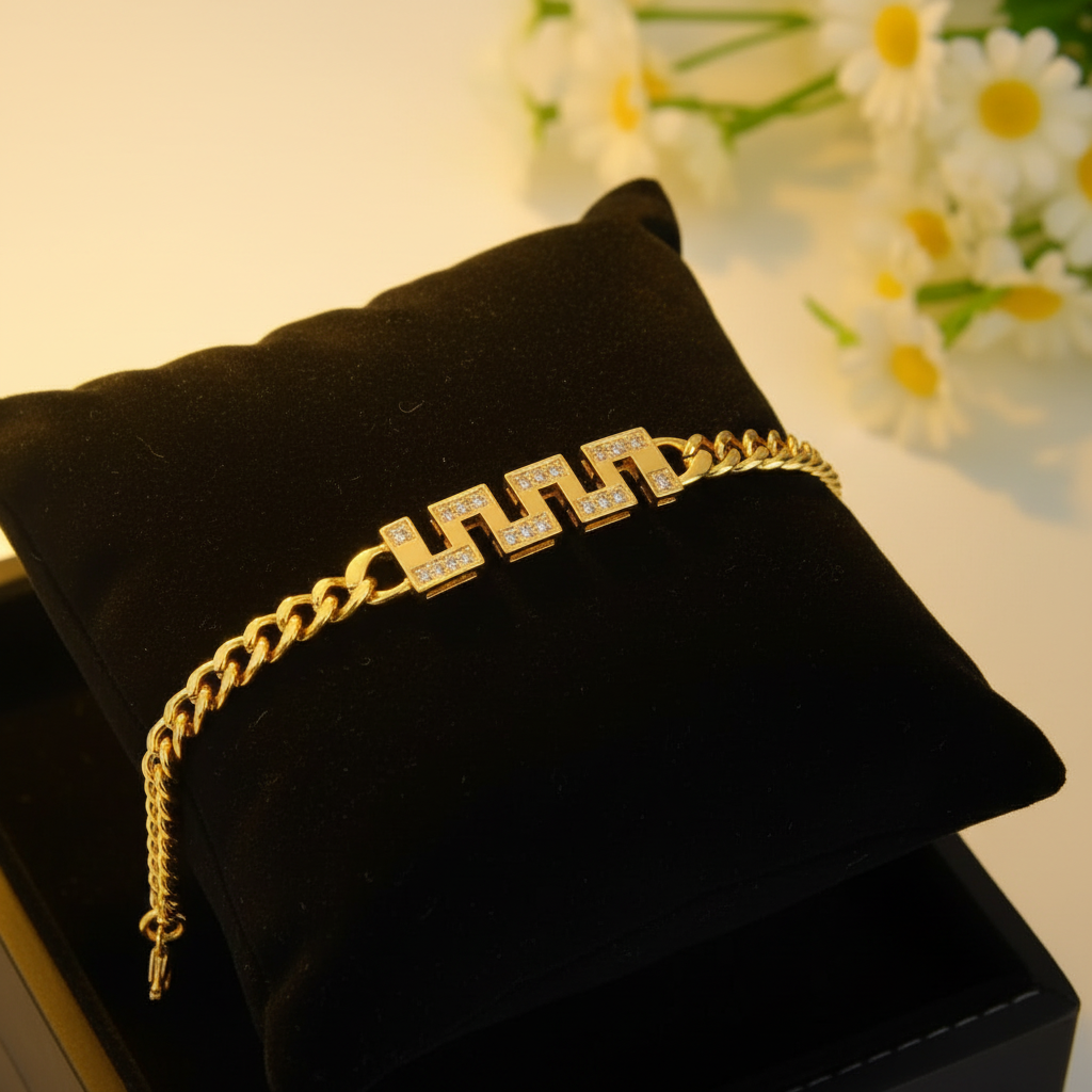 Bracelet Doré Plaqué Or | Style Dubai & Oriental | Zirconia & Chaîne Cubaine