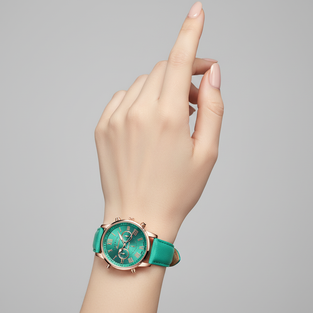 Main montre turquoise