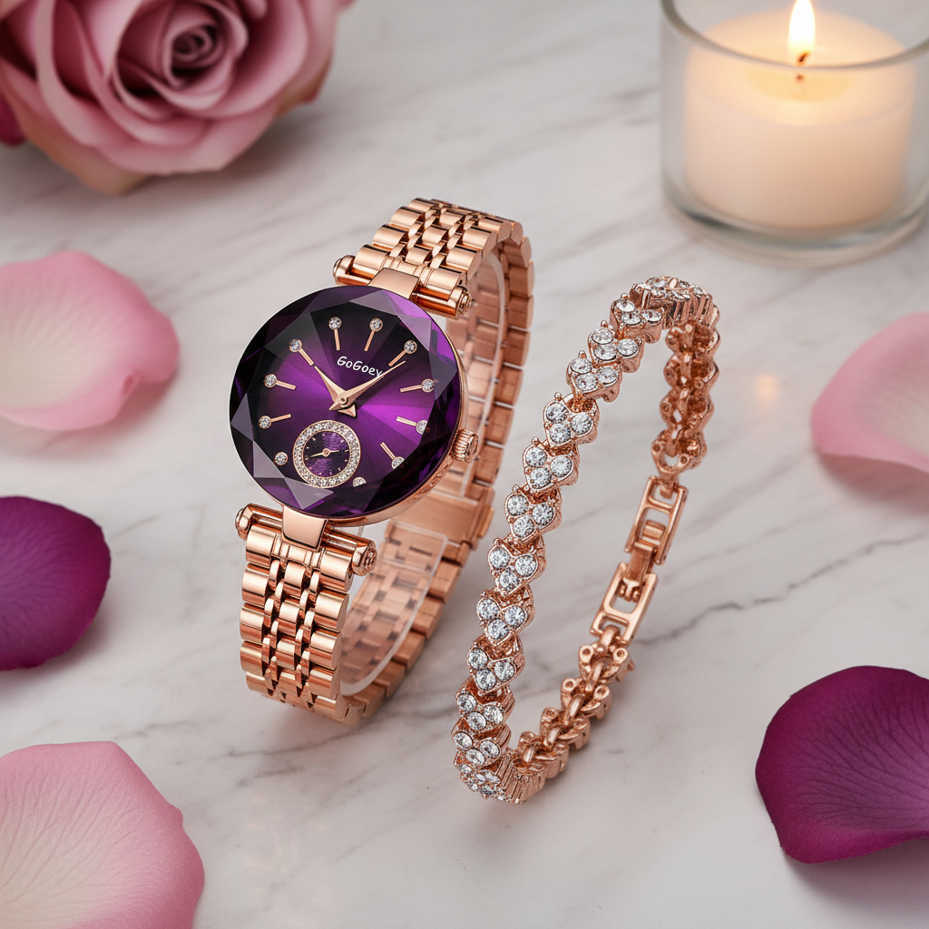 Montre Femme Ronde + Bracelet Offert — Cœur de l'Océan · Quartz · Style Fashion