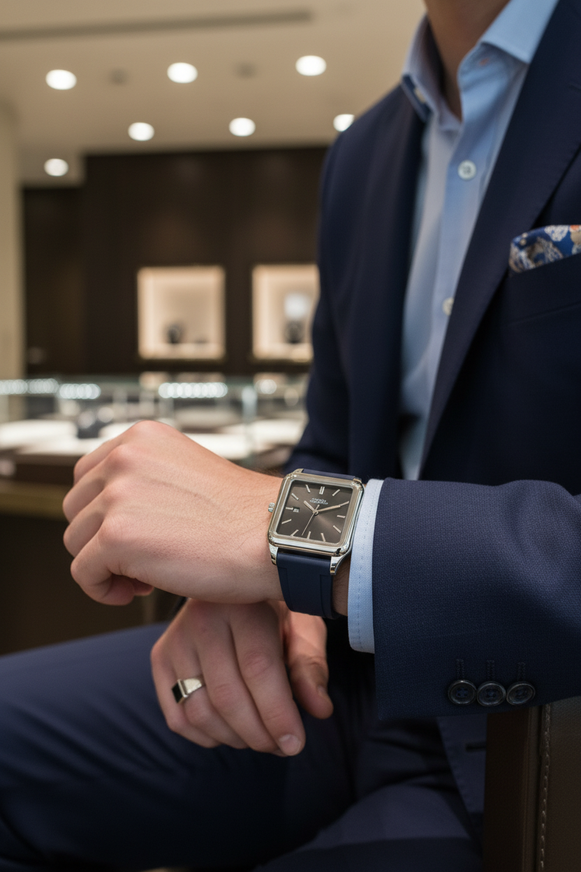 Montre bleue portée