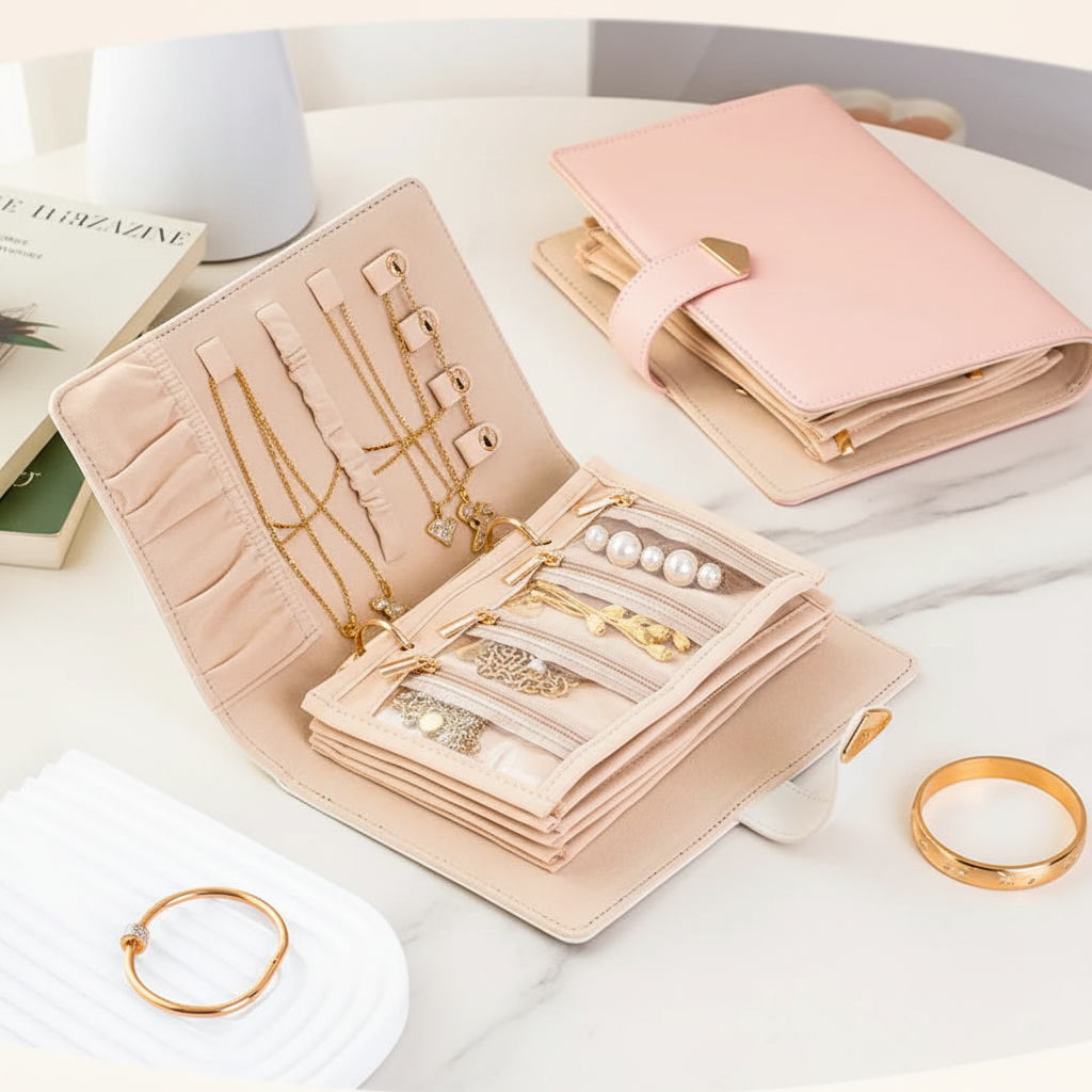 Pochette Organisateur Bijoux Style Livre – Voyage & Quotidien | Cuir PU