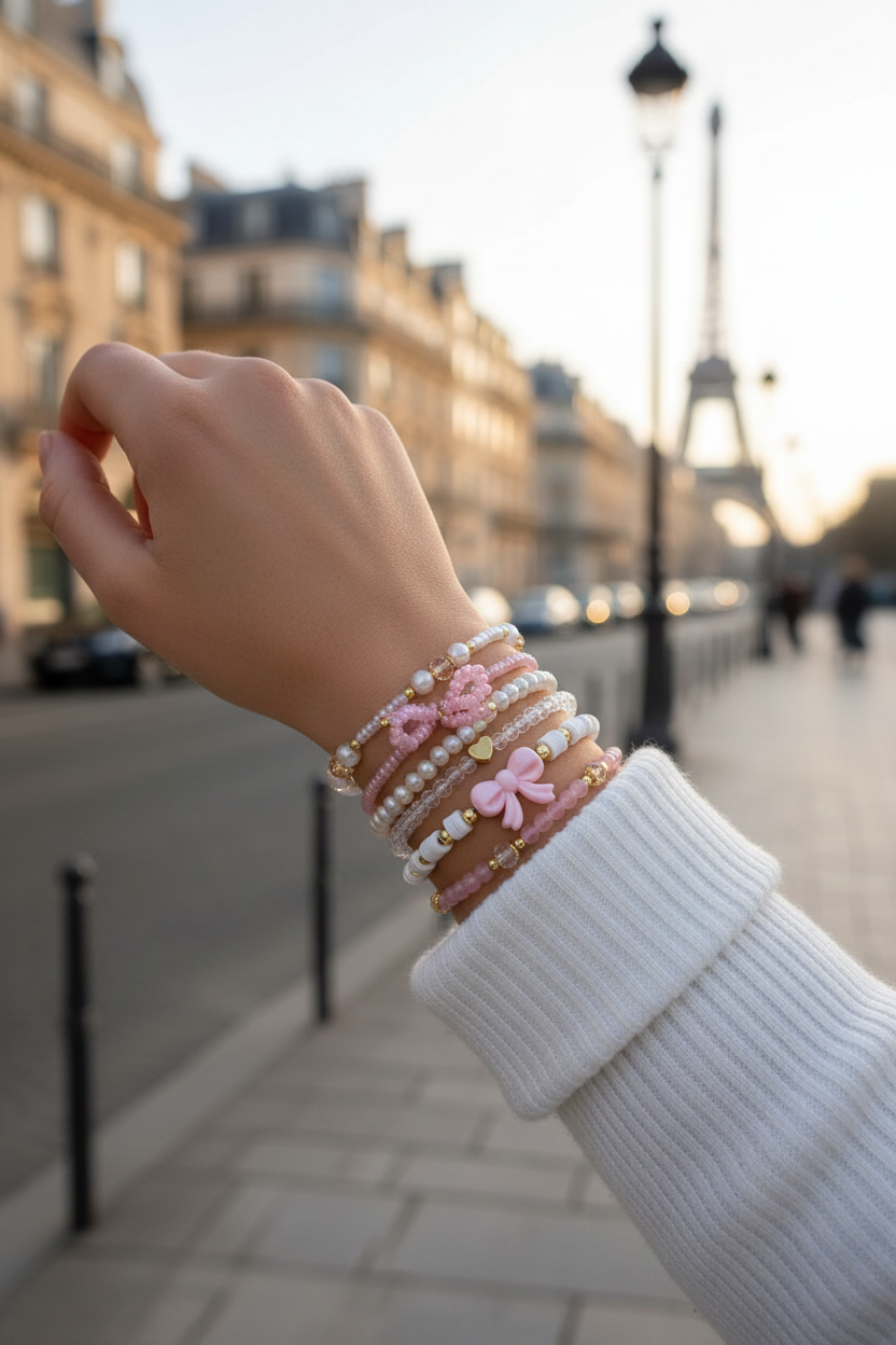 6'lı Boncuk, Kalp ve Fiyonk Bileklik Seti | Tatlı ve Romantik Stil