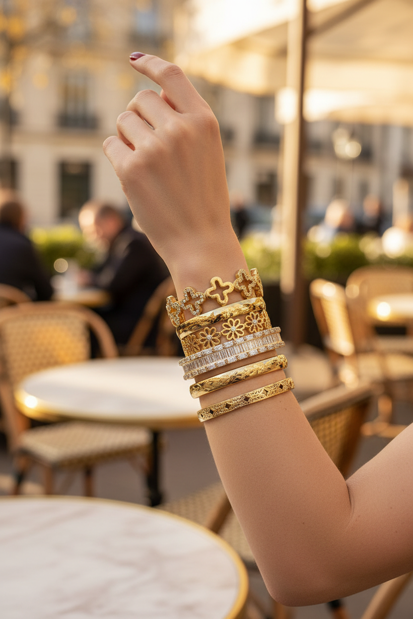 Bracelet Manchette Doré — Fleur, Strass & Marguerite | 3 Modèles