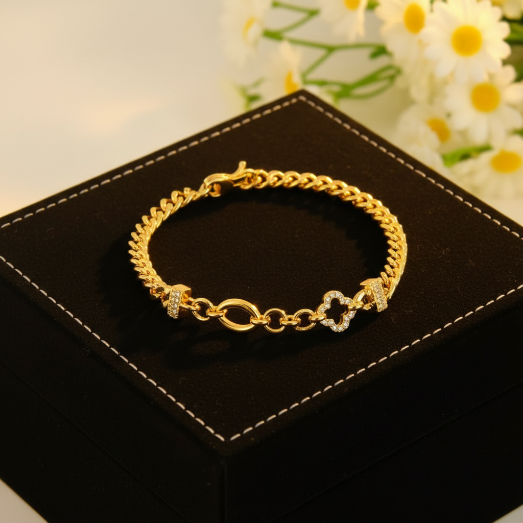 Bracelet Doré Plaqué Or | Style Dubai & Oriental | Zirconia & Chaîne Cubaine