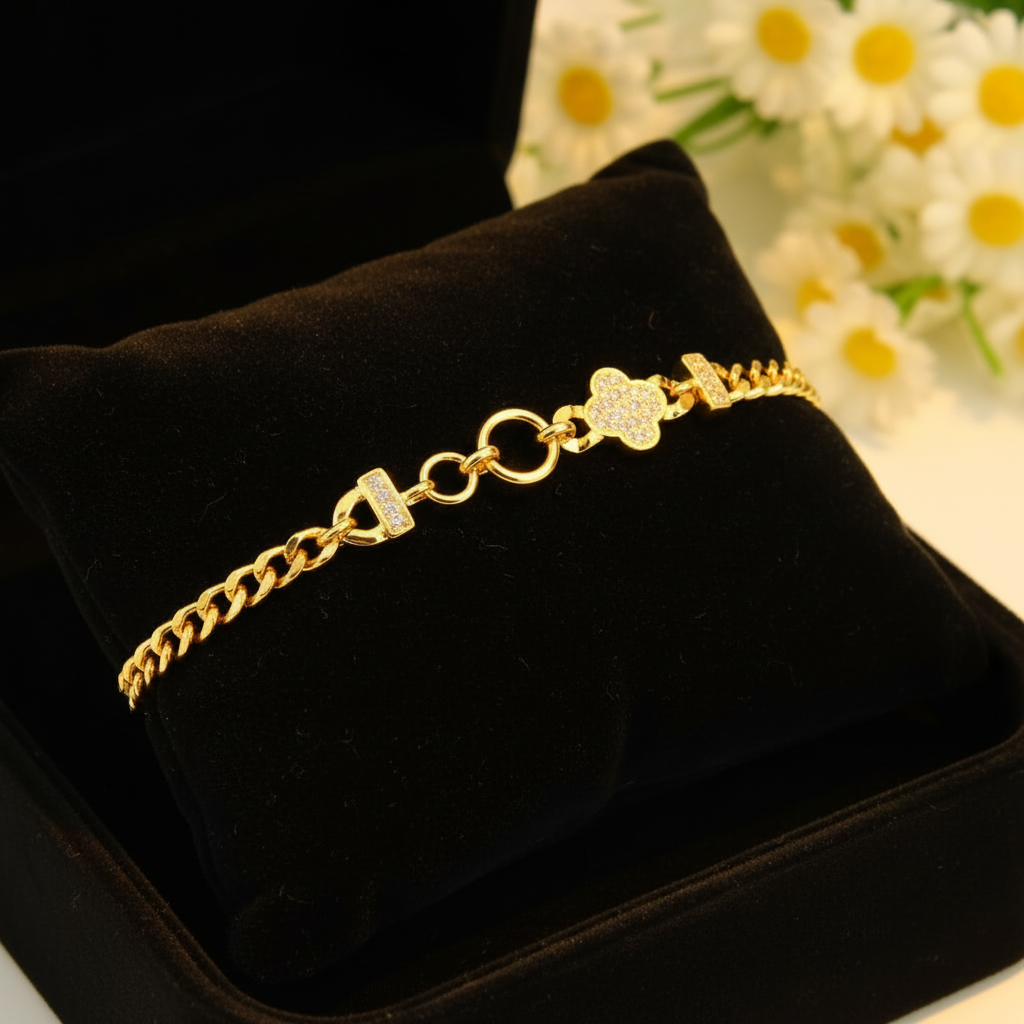Bracelet Doré Plaqué Or | Style Dubai & Oriental | Zirconia & Chaîne Cubaine