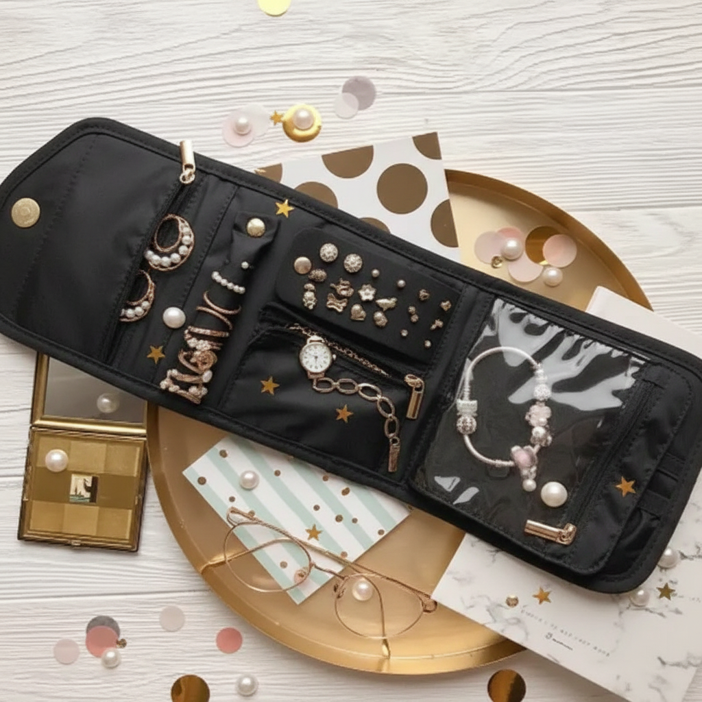 Pochette Rangement Bijoux – Organisateur de Voyage Pliable