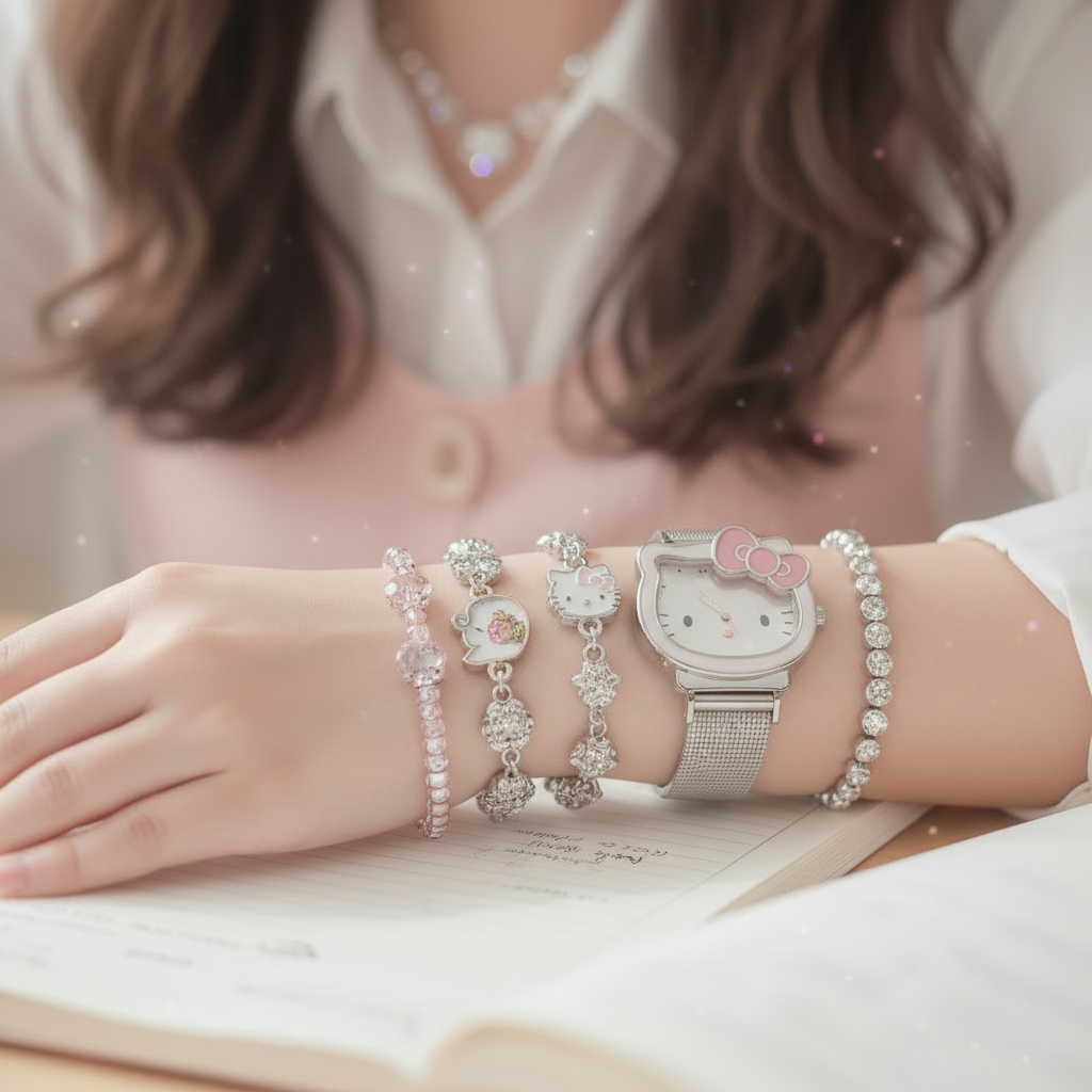 Coffret 3 pièces Montre Femme Hello Kitty – Bracelet & Collier Assortis