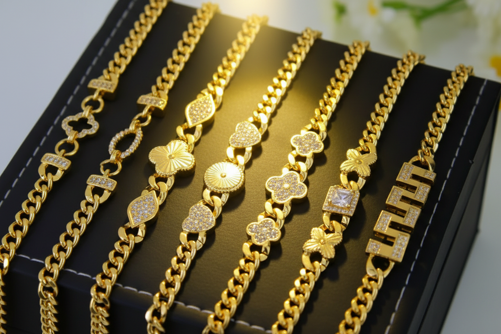 Bracelet Doré Plaqué Or | Style Dubai & Oriental | Zirconia & Chaîne Cubaine