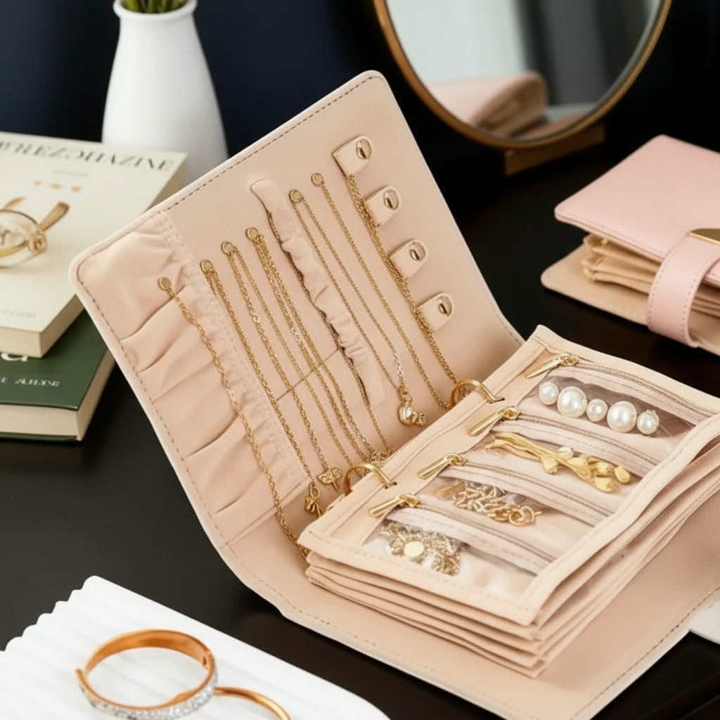 Pochette Organisateur Bijoux Style Livre – Voyage & Quotidien | Cuir PU