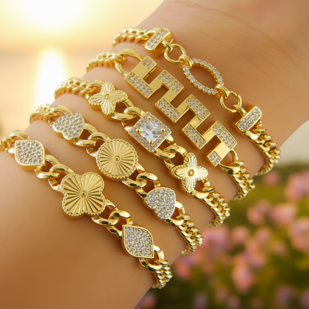 Bracelet Doré Plaqué Or | Style Dubai & Oriental | Zirconia & Chaîne Cubaine